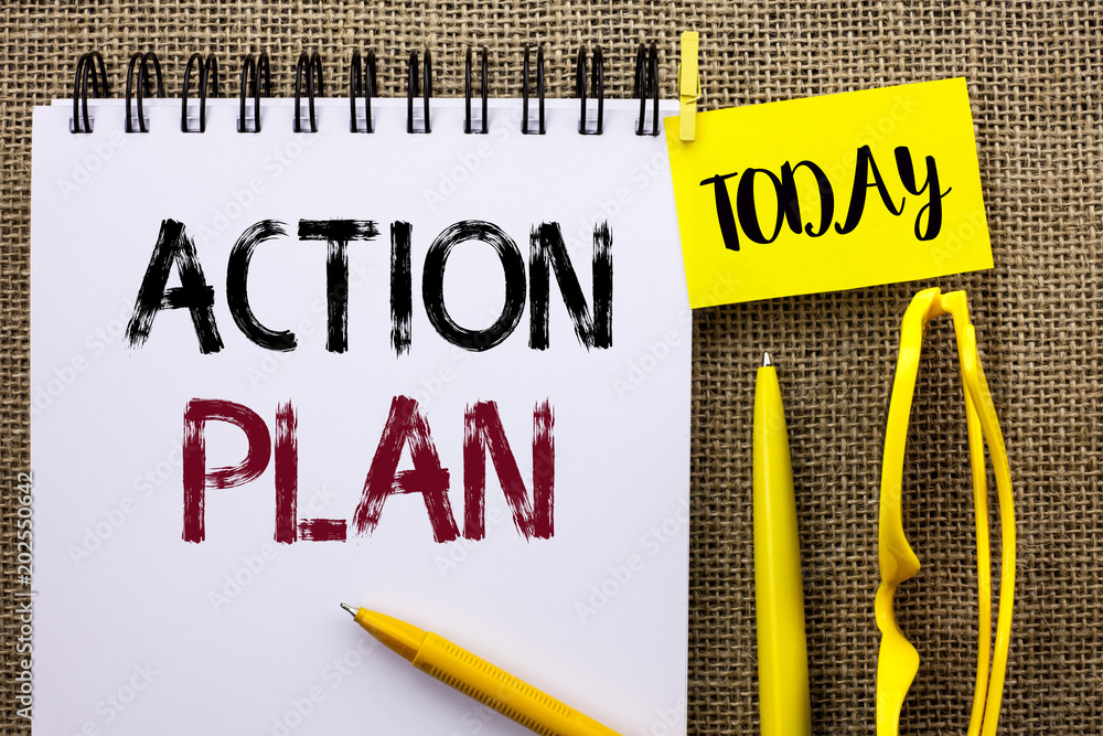 Poster handwriting text action plan. concept meaning strategy operational planning procedure activity goal 