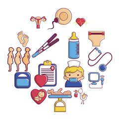 Pregnancy icons set. Cartoon illustration of 16 pregnancy vector icons for web