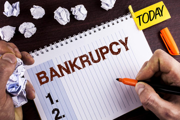 Word writing text Bankrupcy. Business concept for Company under financial crisis goes bankrupt with...