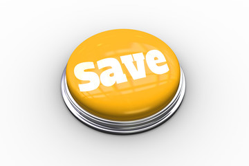 The word save on shiny yellow push button on white background