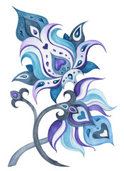 Abstract Flower. Hand Drawn Floral Pattern. Watercolor illustration, vintage style