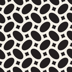 Vector geometric seamless pattern with curved shapes grid. Abstract monochrome rounded lattice texture. Modern textile background design