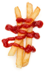 French Fried Potatoes with ketchup isolated on white background