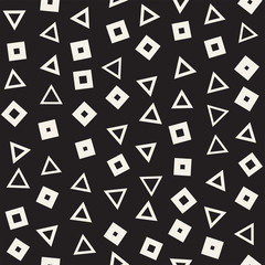 Seamless chaotic patterns. Randomly scattered geometric shapes. Abstract retro background design