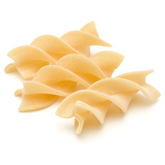 Italian  twisted pasta fusilli isolated on white background. Fusilloni, rotini.