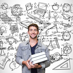 Student smiling at camera in library against maths