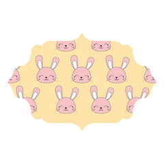 decorative arabic frame with cute rabbits over white background, colorful design. vector illustration