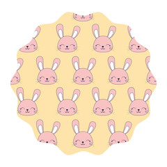 circular frame with cute rabbits over white background, colorful design. vector illustration