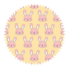 circular frame with cute rabbits over white background, colorful design. vector illustration