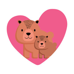 heart with cute bears over white background, colorful design. vector illustration