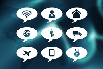 Smartphone apps icons against abstract turquoise glowing black background