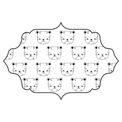 arabic frame with cute tigers pattern over white background, vector illustration