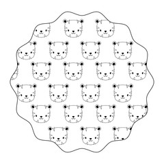 circular frame with cute tigers pattern over white background, vector illustration