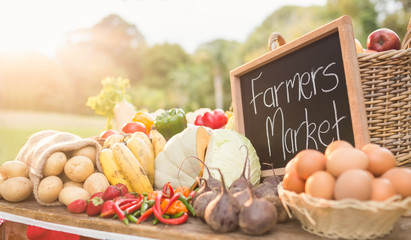 Table with locally grown vegetables 