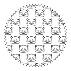 decorative circular frame with cute raccoons over white background, vector illustration