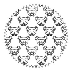 decorative circular frame with cute monkeys over white background, black and white deign. vector illustration