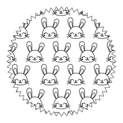 circular frame with cute rabbits over white background, vector illustration