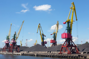 Heavy harbour jib cranes in the Kaliningrad Sea Fishing Port.