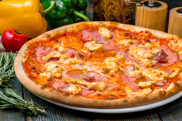 Pizza with meat and barbecue sauce