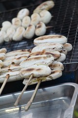 Grilled banana on stove in the market