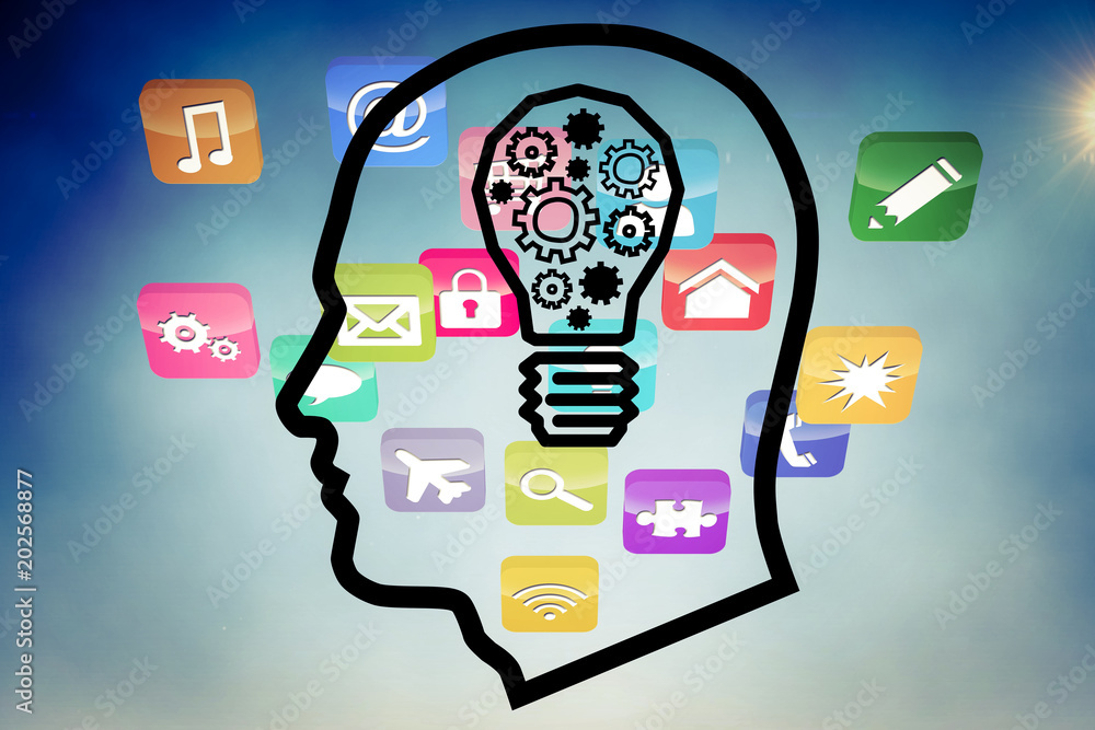 Poster light bulb in head against computer applications