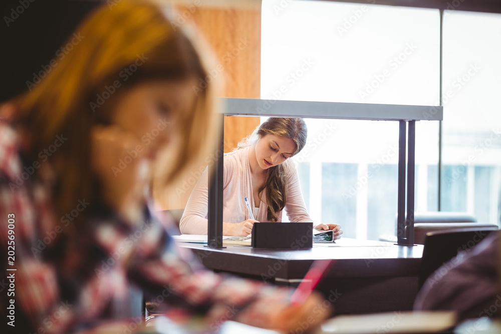 Aufkleber Focused student sitting next to the window taking notes