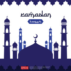 Ramadan Kareem islamic greeting design with dome mosque element in flat style. background Vector illustration.