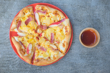 Close up Pizza Ham and Crab Sticks