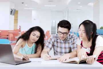 Group of international students studying in a library