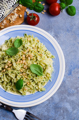 Traditional Italian pasta with pesto