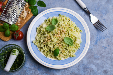 Traditional Italian pasta with pesto