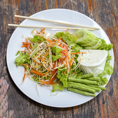 Vegetarian Thai papaya salad also known as Som Tam from Thailand