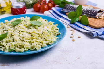 Traditional Italian pasta with pesto
