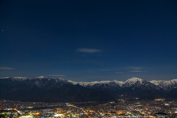 大町鷹狩り山から月光の北アルプス 
