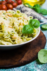 Traditional Italian pasta with pesto