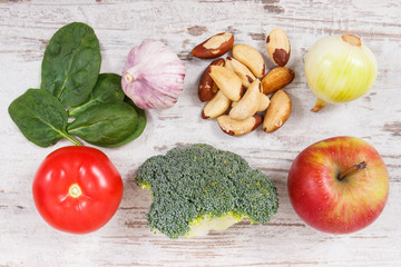 Food containing selenium, vitamins and dietary fiber, healthy nutrition concept