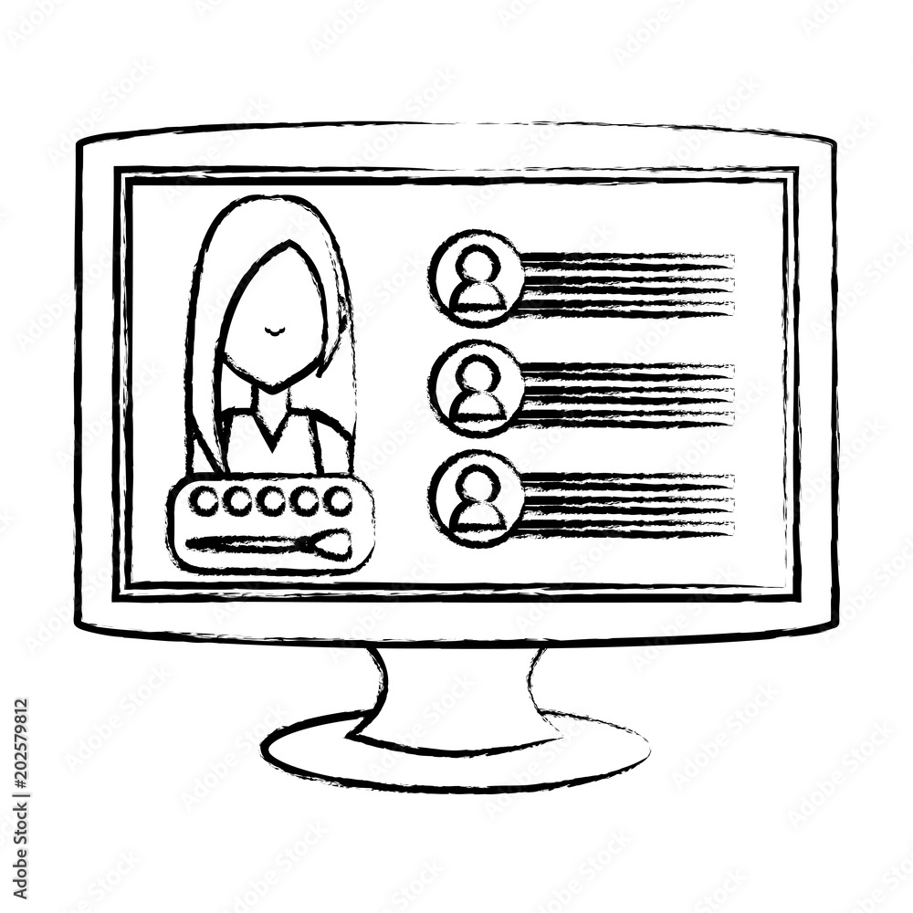 Poster monitor computer with web profile on screen over white background, vector illustration