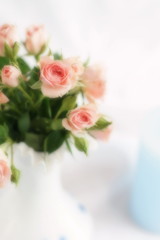 Blur effect, soft focus flowers background with bouquet of pale pink  roses .Beautiful Holiday background.copy space.