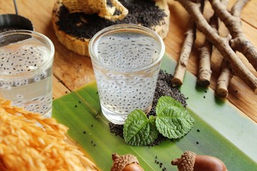 Sweet basil seed drink in glass delicious