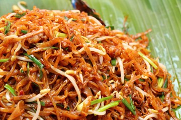 Fried noodle Thai style with pork is delicious