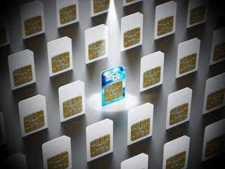 5G SIM card stands out among standard sim cards. 3D illustration