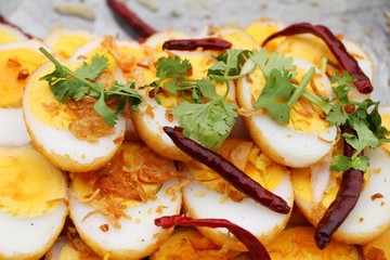 Fried boiled egg with tamarind sauce (Son-in-law Eggs)