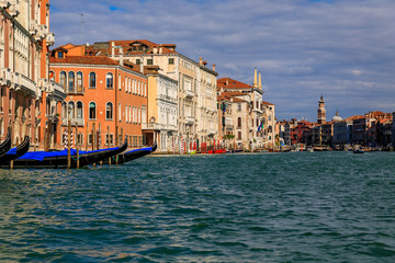 Venetian Gothic architecture building facade along the Grand Canal in Venice Italy