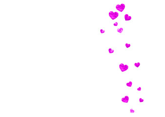 Mother's day background with pink glitter confetti. Isolated heart symbol in rose color. Postcard for mother's day background. Love theme for gift coupons, vouchers, ads, events. Women holiday