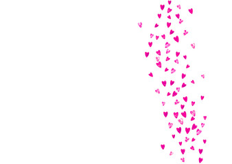 Mother's day background with pink glitter confetti. Isolated heart symbol in rose color. Postcard for mother's day. Love theme for special business offer, banner, flyer. Women holiday template