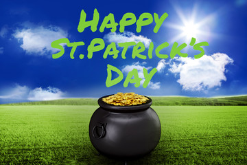 happy st patricks day against sunny green landscape
