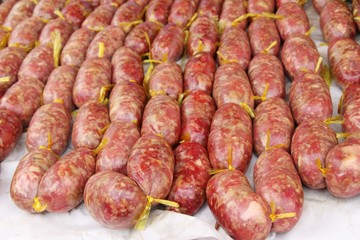 Sausage asia for cooking in the market