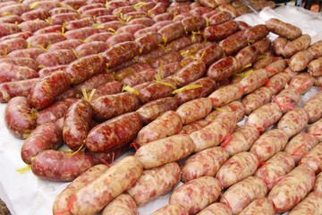 Sausage asia for cooking in the market