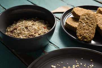 Bowls of various breakfast cereals