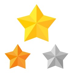 Color image of gold, bronze and silver stars on a white background. Set of victory and competition symbols. Vector illustration